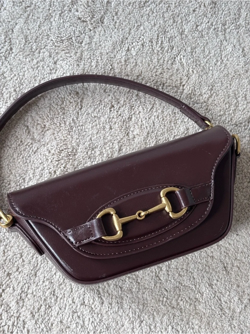 Anthropologie Burgundy Leather Shoulder Bag with Gold Hardware